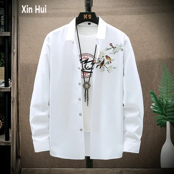Мъжки дрехи, дрехи големи размери, риза в китайски стил с принтом, мъжки лято и есен нова младежка мода тънка риза с дълги ръкави M-7XL