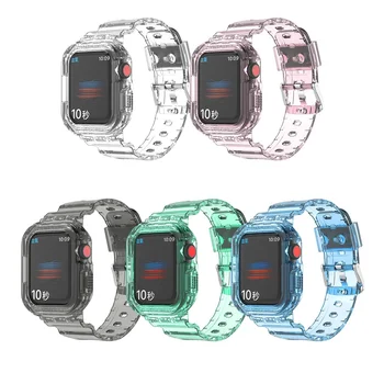 Най-новият Спортен Прозрачен Каишка + Калъф за Apple Watch Серия 7 Прозрачен Силиконов Ремък за Iwatch 41 мм 45 мм Спортен Каишка