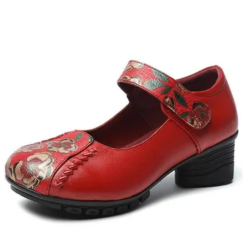 Най-разпродажба 2022 г. Новата Пролетно Класически Дамски Обувки с Кръгла Принтом на висок Ток, Модни Ежедневни Обувки, Меки Удобни Обувки от естествена Кожа.