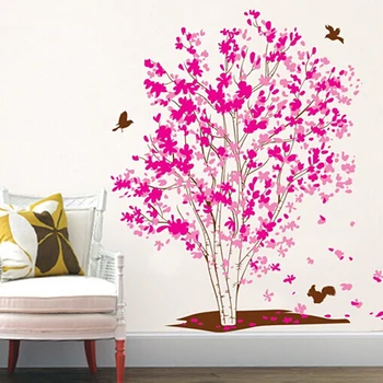 Начало декор Розова стикер на стената дърво преносимо семейно дърво стикер на стената на самозалепващи стенни картини за хол