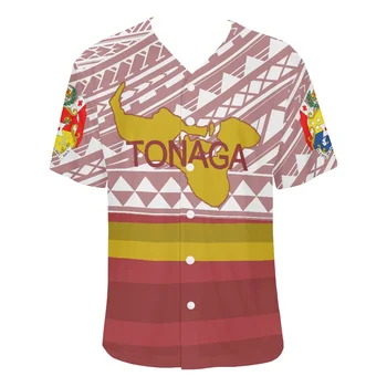 Нов Дизайн На Мъжки Спортни Полинезийская Традиционна Разплод Риза С Принтом Хартата Тонга С Кръгла Яка И Къс Ръкав, Дишаща Бейзболна Риза