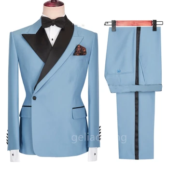 Нов Дизайнерски костюм Homme, Модерен Мъжки Сватбени костюми, Смокинги за Младоженеца, 2 предмета (Яке + панталон Бизнес Блейзери Slim Fit Plus Размер