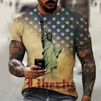 Нова тениска с изображение на Вълк, Мозайка, Тотем, 3d Печат, Статуята на Свободата, Trend Ретро Модерен Случайни Топ Оверсайз 6XL