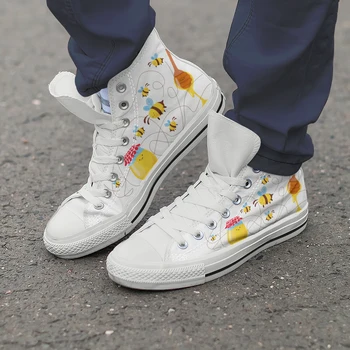 Нови Пешеходни Високи Парусиновые Обувки С Шарките На Пчелите, Всеки Ден На Улицата Маратонки, Леки, Дишащи Мъжки Оригинални Обувки С Графити