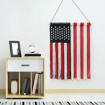 Плат Ресни Гоблен Луксозен Ресни Флаг на САЩ Стенен за Патриотични Декор