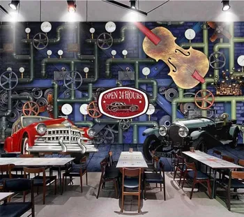 Потребителски тапети 3d стенопис ретро класически автомобил съоръжения ресторант бар инструменти стени хол кафе тапети начало декор на 3d тапети