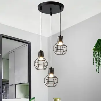 Ретро промишлени геометрични черни led железни висящи лампи за вътрешно осветление коридор ресторант спалня нощни съкровище на окачен лампа