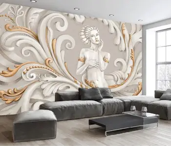 Тапети в европейски стил и 3 d Красотата ангел релеф Дневна спалня тапети за стените, 3d фон монтиране на украса живопис