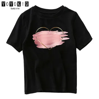 Тениска с Хубав дизайн за момичета, Забавно Градинска тениска със Сърце, Детски Летен Топ За Малки Момичета и Момчета, Скъпа Детска Тениска с Изображение