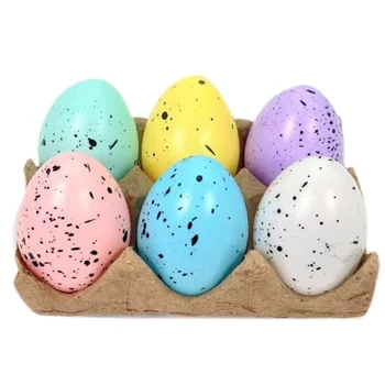 Цветни Пъстри Великденски Яйца 6-Опаковка Картонена Декоративна Прозрачна Пластмасова Обвивка