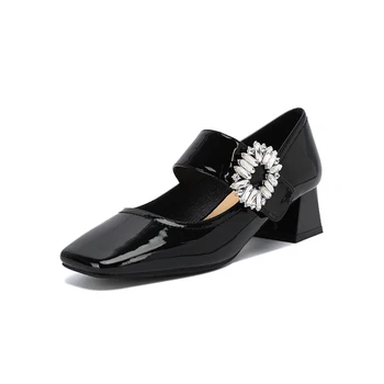 Черни Дамски Обувки Mary Janes най-Високо Качество От Мека естествена Кожа На Платформа, Дамски Обувки-лодка За Сватбени Партита, Офис Работна Обувки